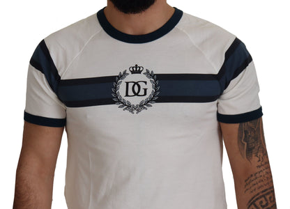 Weiß-blaues T-Shirt mit Rundhalsausschnitt aus Baumwolle