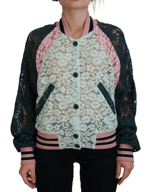 Mehrfarbige Bomberjacke aus Baumwolle mit floraler Spitze