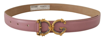 Rosa Leder Barock Gold Metall DG Logo Schnalle Gürtel