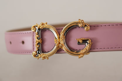 Rosa Leder Barock Gold Metall DG Logo Schnalle Gürtel