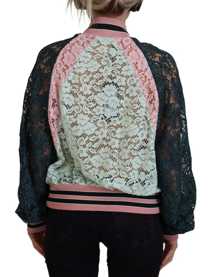 Mehrfarbige Bomberjacke aus Baumwolle mit floraler Spitze