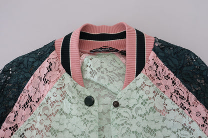 Mehrfarbige Bomberjacke aus Baumwolle mit floraler Spitze