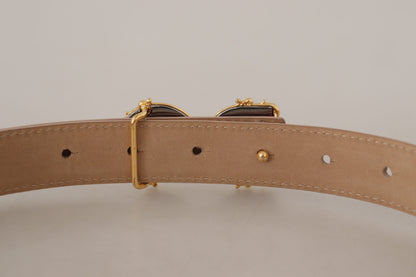Rosa Leder Barock Gold Metall DG Logo Schnalle Gürtel