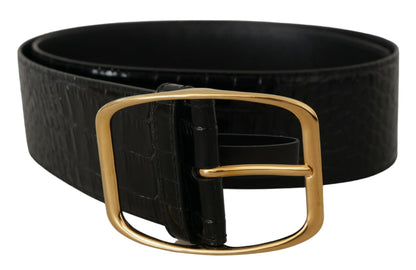 Schwarzer breiter Taille Design Leder Gold Metall Schnalle Gürtel