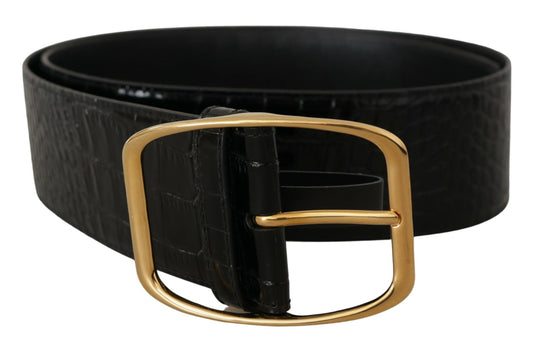 Schwarzer breiter Taille Design Leder Gold Metall Schnalle Gürtel