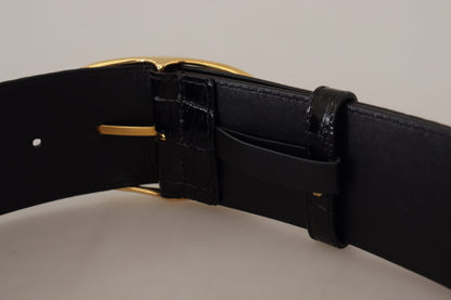 Schwarzer breiter Taille Design Leder Gold Metall Schnalle Gürtel