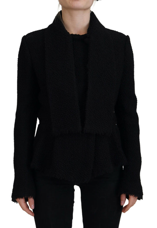 Schwarzer Woll-Strick-Blazer Frauen Mantel Jacke