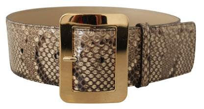 Brauner exotischer breiter Gürtel aus Leder mit goldener Metallschnalle
