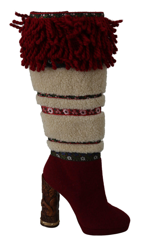 Rote Wolle Shearling Holzstiefel Stiefel Schuhe
