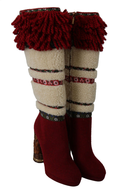Rote Wolle Shearling Holzstiefel Stiefel Schuhe
