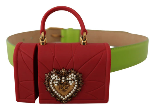 Grünes Leder Devotion Heart Micro Tasche Kopfhörer Gürtel