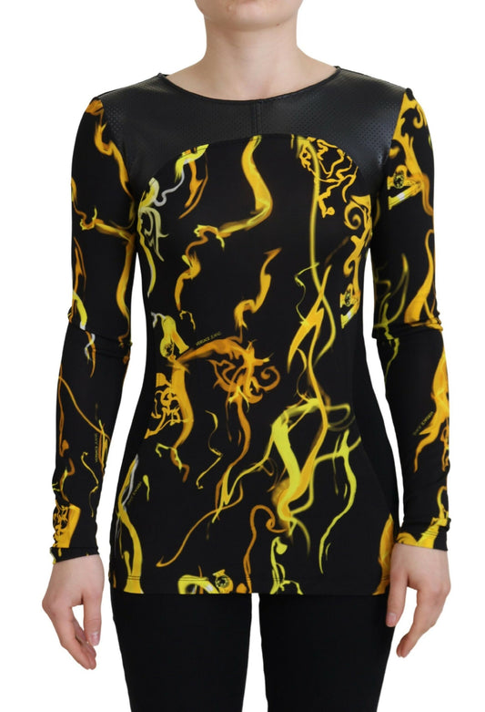 Schwarzes Smoke Print Top mit langen Ärmeln