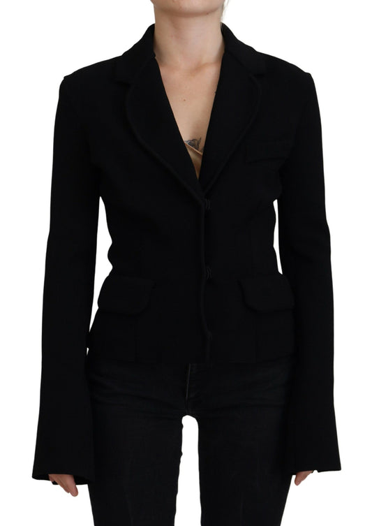 Schwarze Strickjacke mit Knöpfen Blazer Viskose Jacke