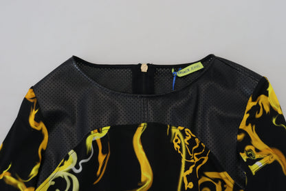 Schwarzes Smoke Print Top mit langen Ärmeln