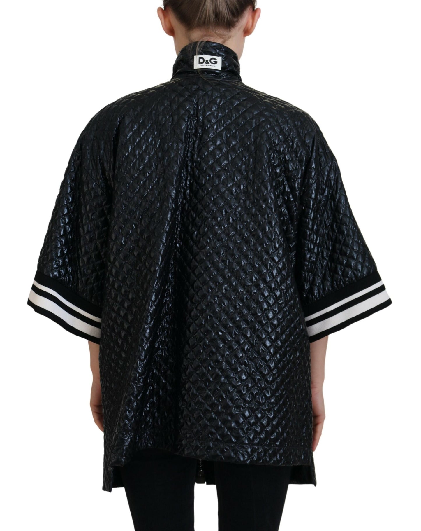 Schwarzer perlenbesetzter Pullover mit durchgehendem Reißverschluss