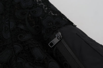 Schwarze Jacke mit durchgehendem Reißverschluss und floraler Spitze aus Baumwolle