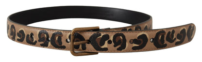 Brauner Leopard Print Vintage Metall Taille Schnalle Gürtel