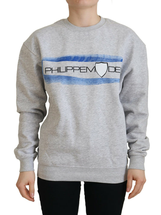 Grauer bedruckter Pullover mit langen Ärmeln Pullover