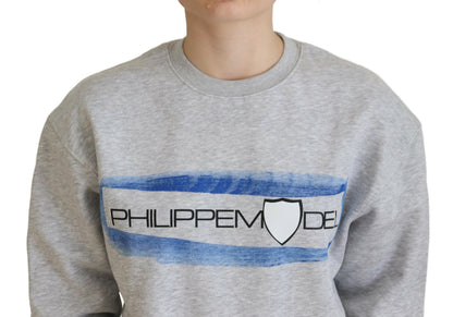 Grauer bedruckter Pullover mit langen Ärmeln Pullover