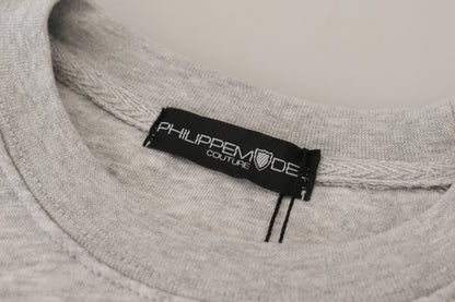 Grauer bedruckter Pullover mit langen Ärmeln Pullover