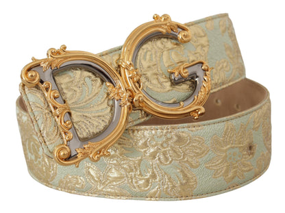 Grüner breiter Brokat-Jacquard-Gürtel mit DG-Logo und goldener Schnalle