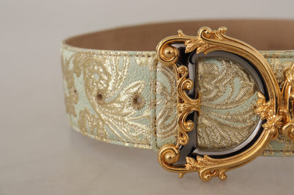 Grüner breiter Brokat-Jacquard-Gürtel mit DG-Logo und goldener Schnalle