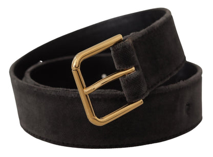 Brauner Samt Goldton Logo Metall Gürtelschnalle