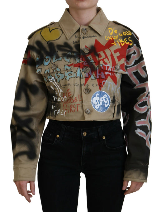 Multicolor Baumwoll-Stretch-Cropped-Mantel Jacke