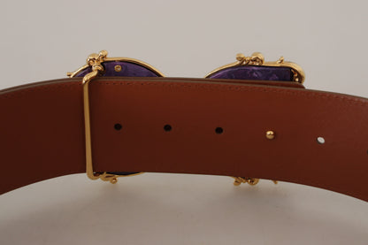 Brauner breiter Taillengürtel aus Leder mit DG Logo und Barockschnalle