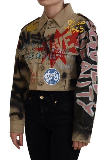 Multicolor Baumwoll-Stretch-Cropped-Mantel Jacke