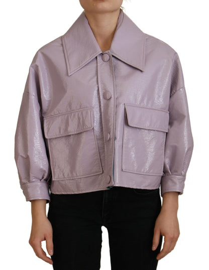 Lila Baumwolle Button Down Cropped Jacket