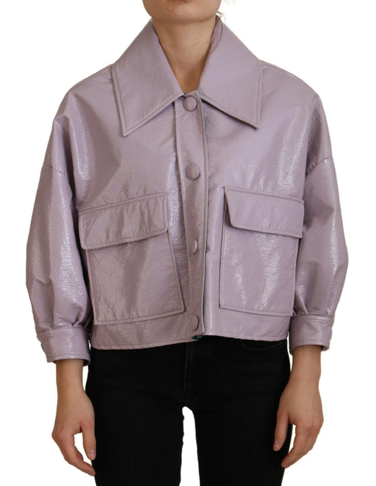 Lila Baumwolle Button Down Cropped Jacket