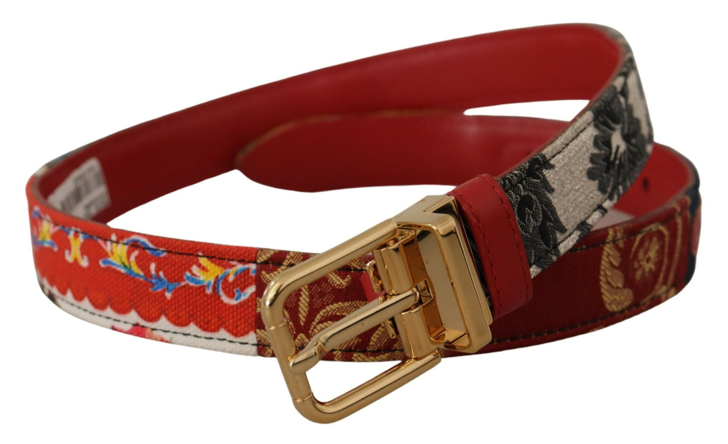 Multicolor Majolika Patchwork Gürtel mit goldener Metallschnalle