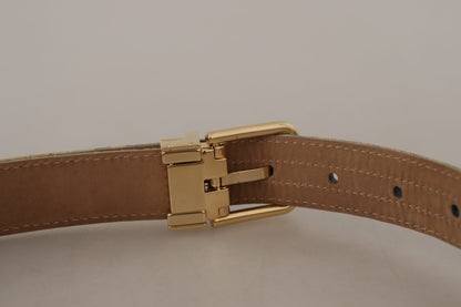Blauer Leder-Jacquardgürtel mit geprägter goldener Metallschnalle