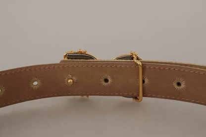 Gelbgold Jaquard Leder DG Logo Metallschnalle Gürtel