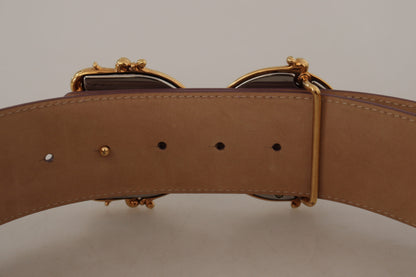 Rosa Leder breiter DG Logo Barock Gürtel mit goldener Schnalle