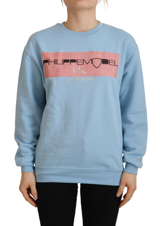 Hellblauer Pullover mit Logodruck und langen Ärmeln