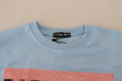 Hellblauer Pullover mit Logodruck und langen Ärmeln