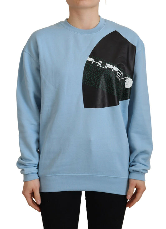 Hellblauer Pullover mit Logodruck und langen Ärmeln