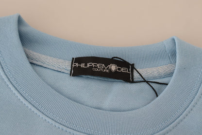 Hellblauer Pullover mit Logodruck und langen Ärmeln