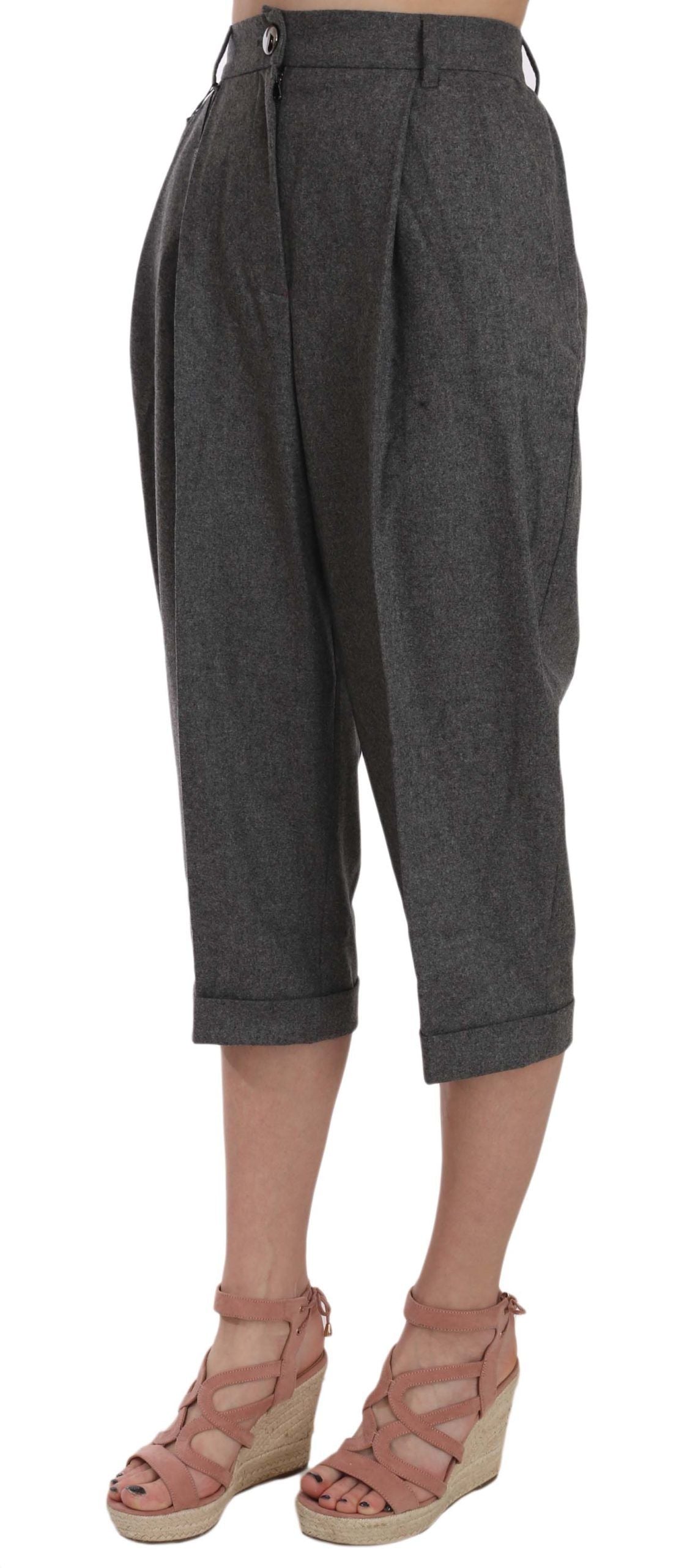 Wool Cropped Trouser Plissee-Hose