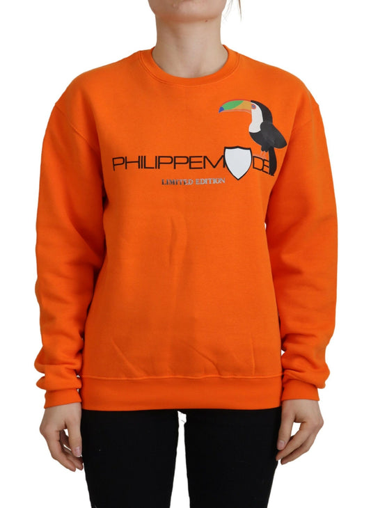 Orange bedruckter Pullover mit langen Ärmeln Pullover