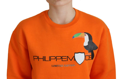 Orange bedruckter Pullover mit langen Ärmeln Pullover