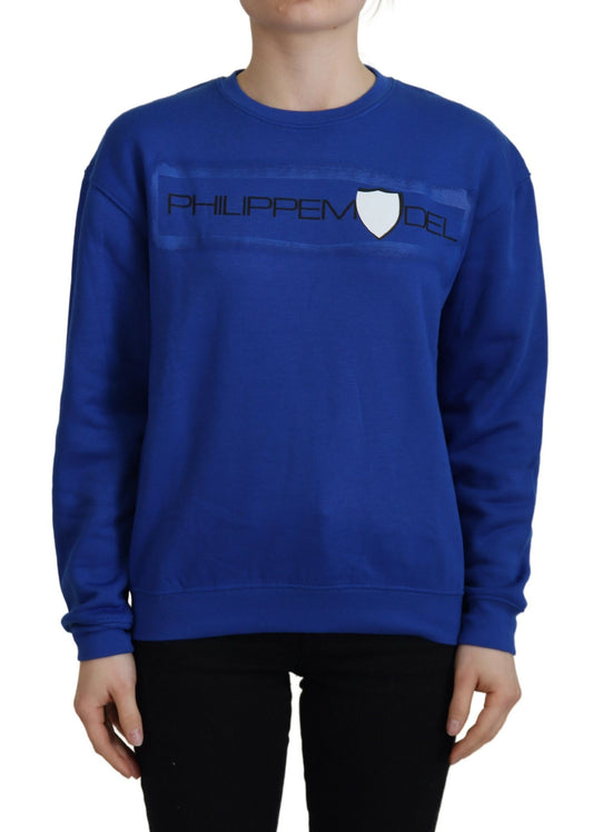 Blauer bedruckter Pullover mit langen Ärmeln Pullover