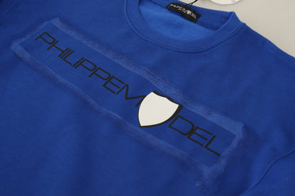 Blauer bedruckter Pullover mit langen Ärmeln Pullover