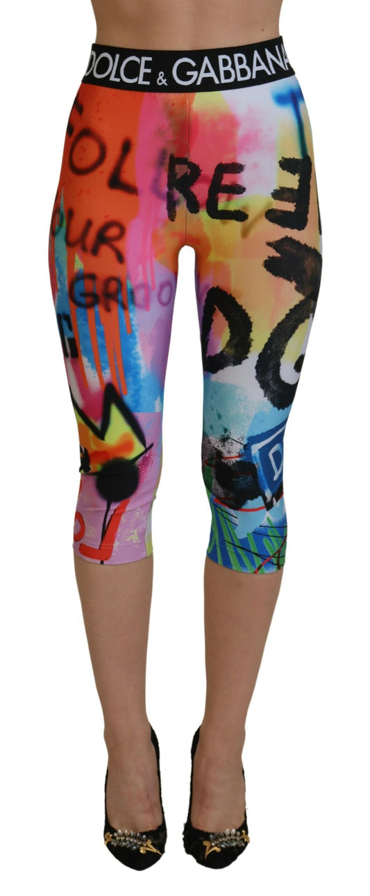 Mehrfarbig bedruckte hochgeschnittene Hose mit hoher Taille