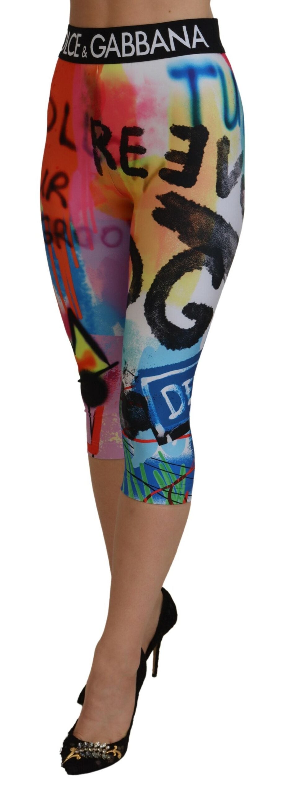 Mehrfarbig bedruckte hochgeschnittene Hose mit hoher Taille