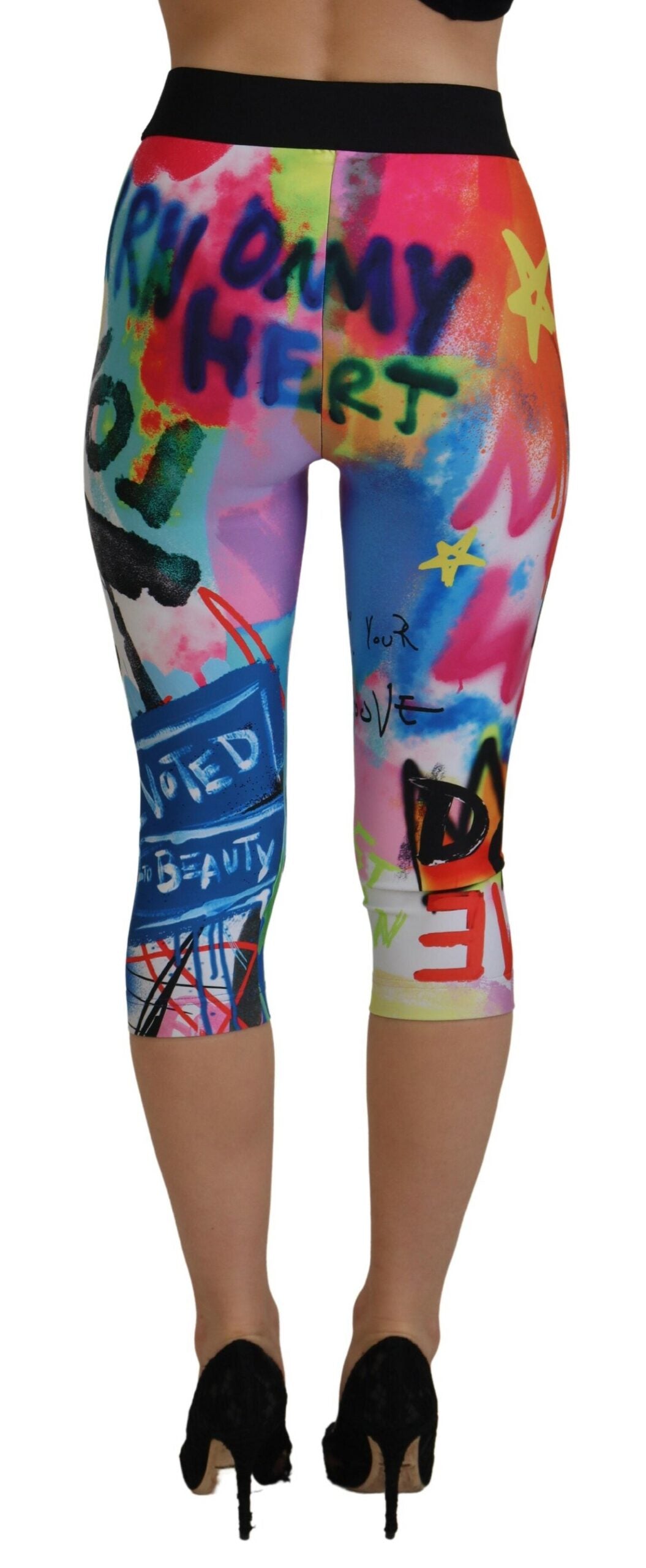 Mehrfarbig bedruckte hochgeschnittene Hose mit hoher Taille
