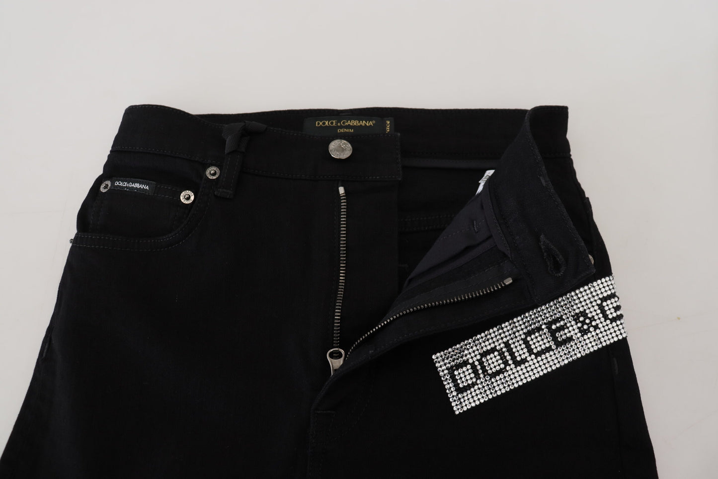 Schwarze Slim Fit Denim-Jeans aus Baumwolle mit Pailletten
