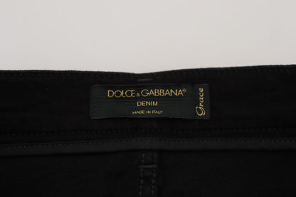 Schwarze Slim Fit Denim-Jeans aus Baumwolle mit Pailletten